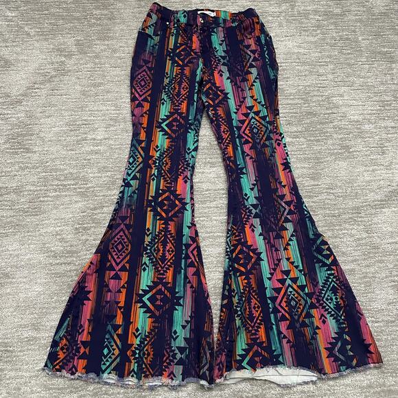 Ranch Dressn Pants - Ranch Dressn Pants Womens 10 Colorful Aztec Flare Bell Bottom Southwestern